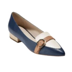 Cole Haan Leela Leather Ponited Toe  Blue and White Flats Loafers  New